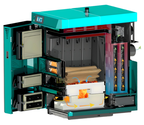 centrometal bio-tec plus apkures katla šķērsgriezuma konstrukcija