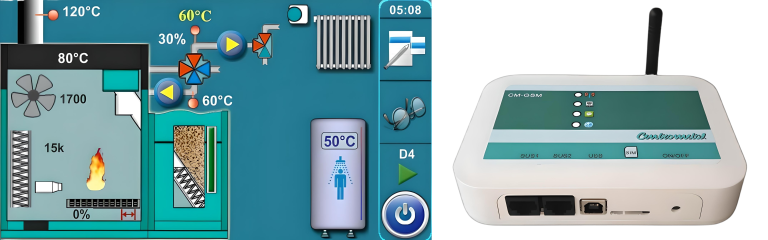 centrometal vadības automātikas displejs ar sistēmas pārskatu